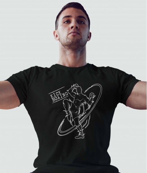 Мъжка тениска с щампа Спортни Илюстрации Kick boxing silhouette 